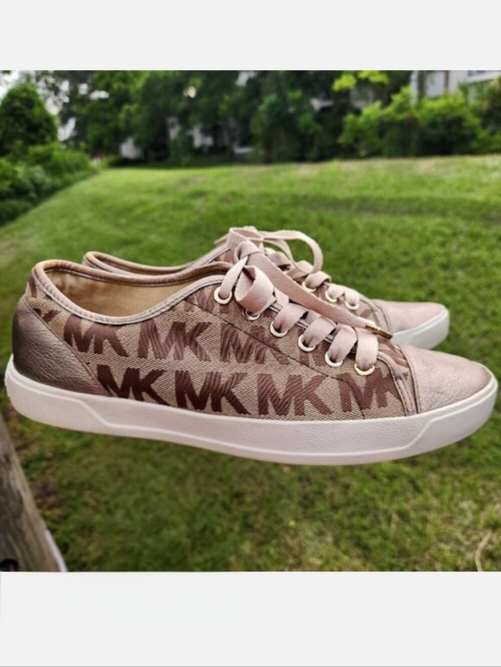 Michael Kors Rose Gold Logo-Print Low Top Sneakers